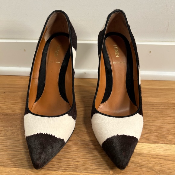 Fendi Black and White Zebra Print Pony Hair Diamond Heel Pumps - Picture 4 of 16